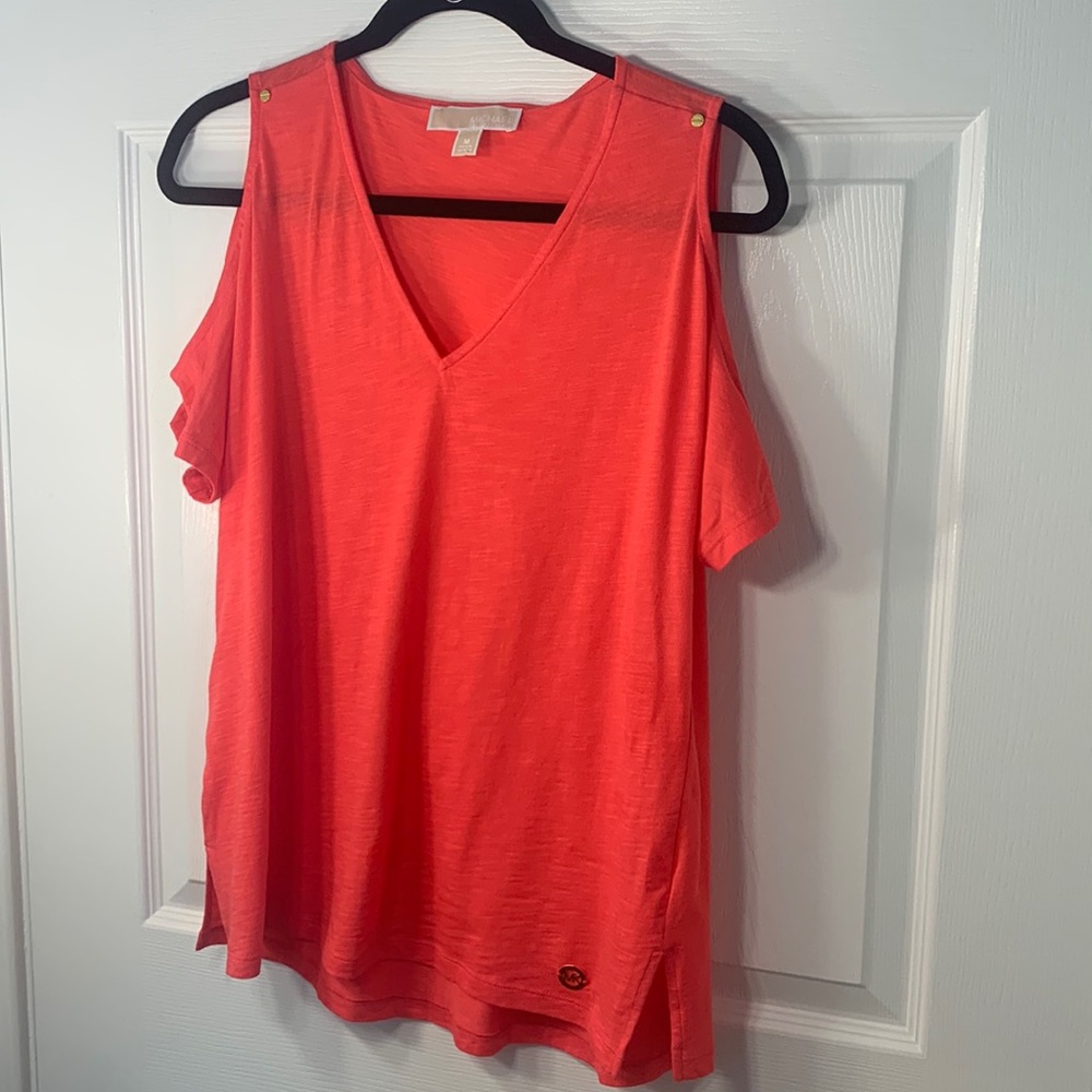 Michael Kors Burnout Cold-Shoulder Tee SIZE M